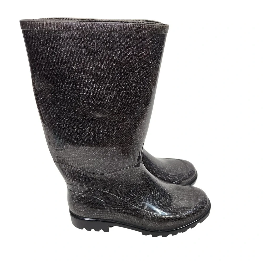 NAPA FLEX Rain Boots Womens 10 40 Black Glitter Vinyl Waterproof Made Italy